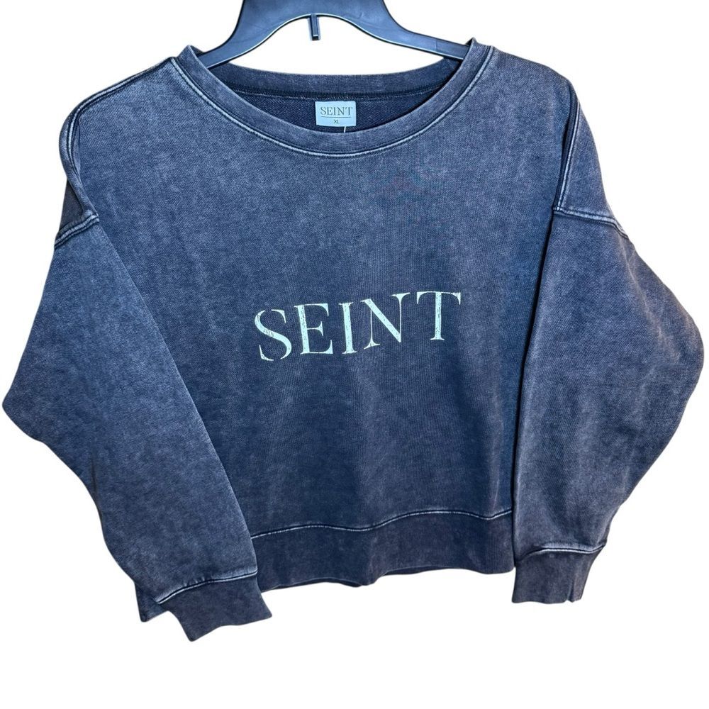 Seint Beauty Charcoal Acid Wash Cropped 100% Cotton Soft Crewneck Sweatshirt XL